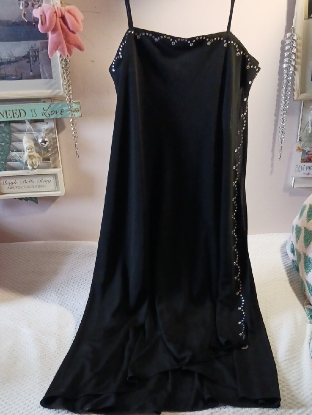 Saville Sport Black Embellished A-Line Dress with Rheinstone Scallop Trim Design